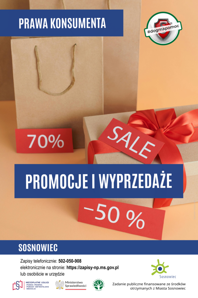 Grafika z napisem: Promocje i wyprzedaże