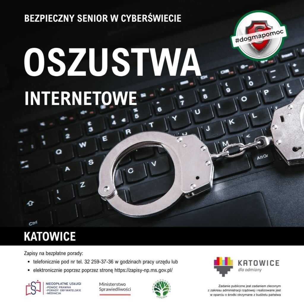 Oszustwa internetowe - grafika z tytułem rozdziału kampanii oraz logotypami 