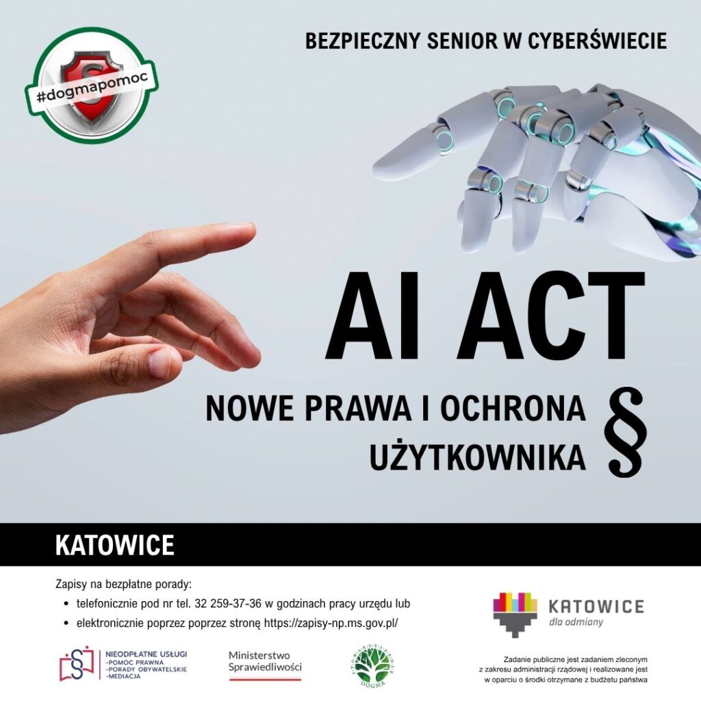 AI Act Nowe prawa i ochrona użytkownika - grafika z tytułem rozdziału kampanii oraz logotypami 