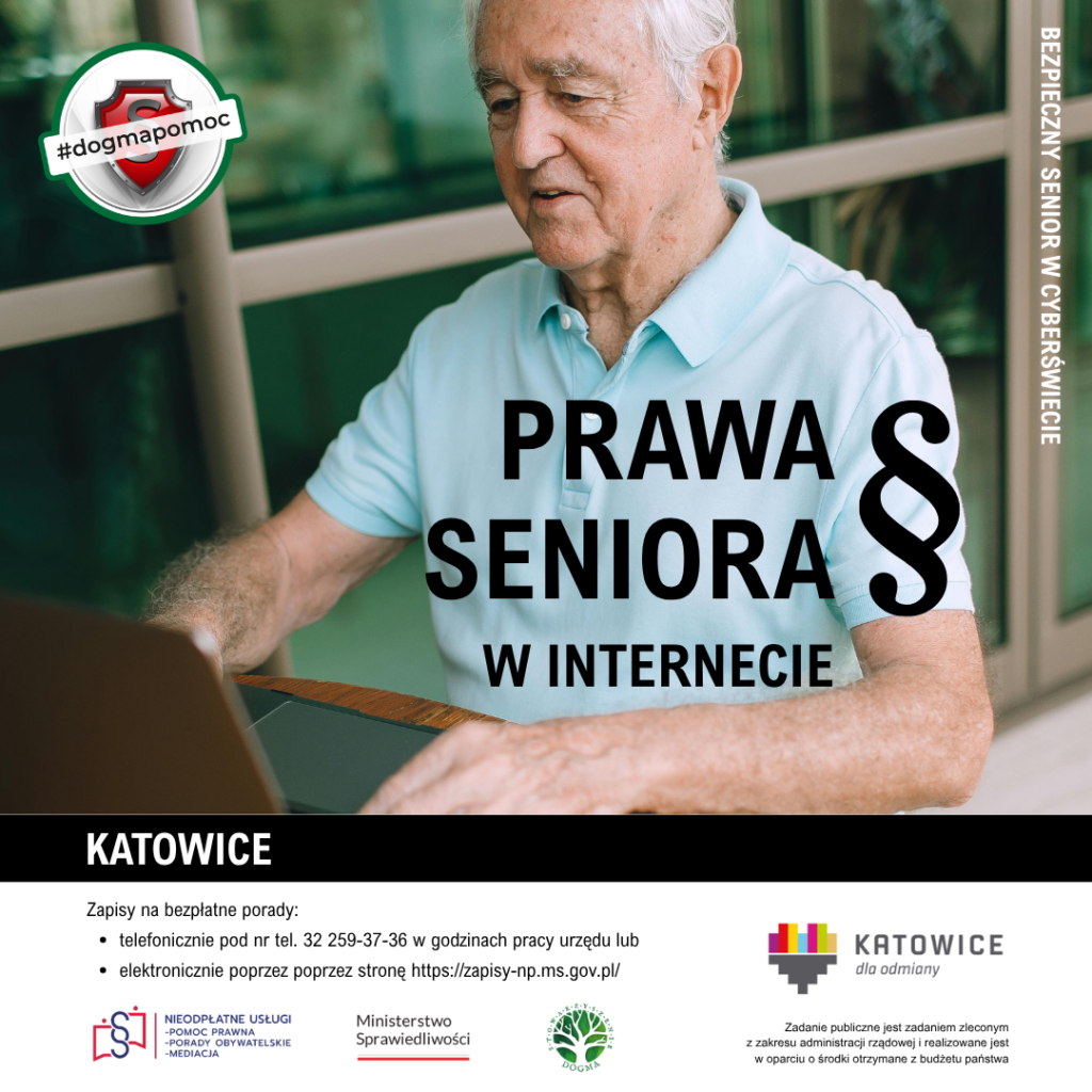 Prawa seniora w internecie - grafika z tytułem rozdziału kampanii oraz logotypami 