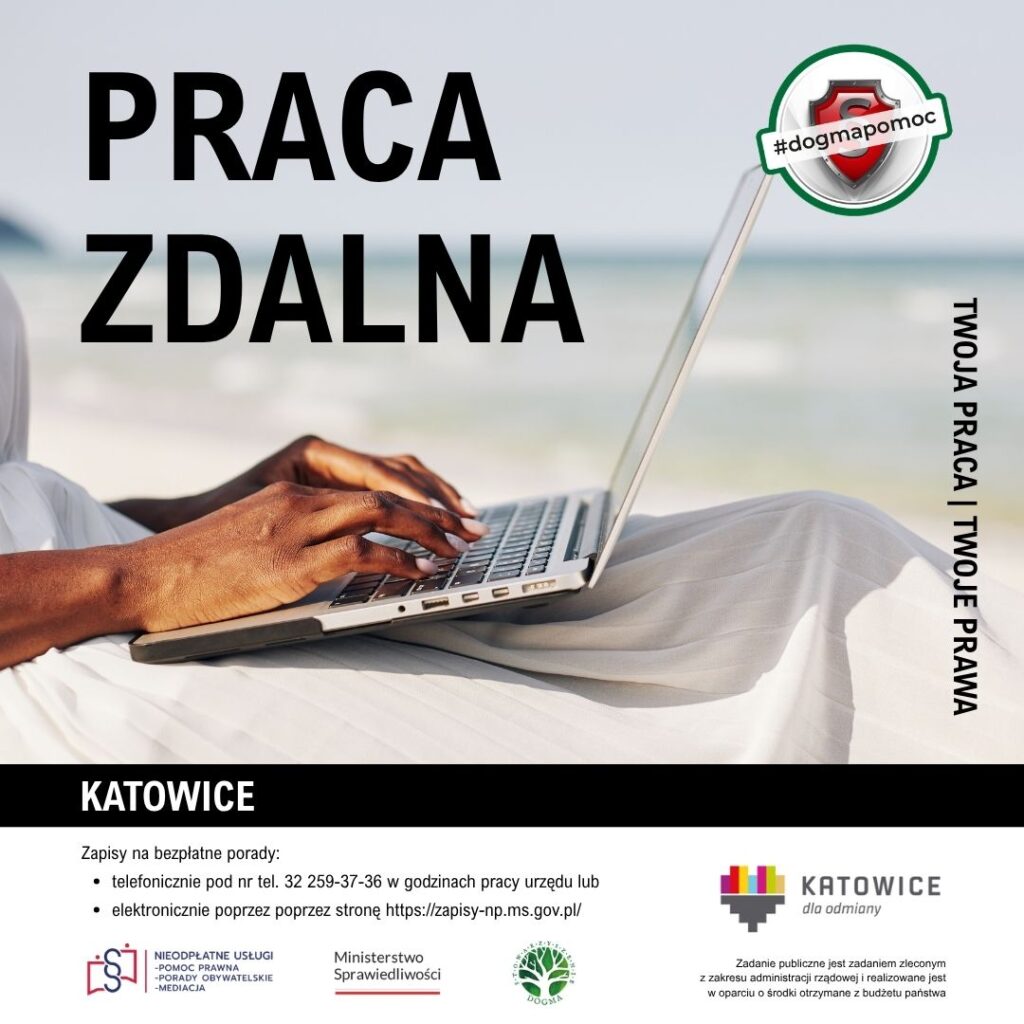 Praca zdalna - grafika z tytułem rozdziału kampanii oraz logotypami 