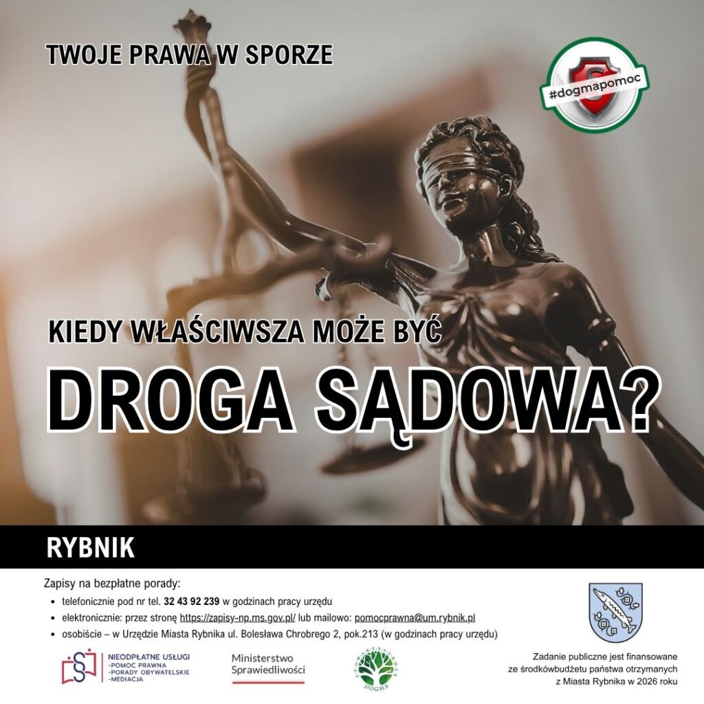 Grafika nagłówkowa z logotypami i tekstem: Kiedy droga sądowa może być właściwsza?