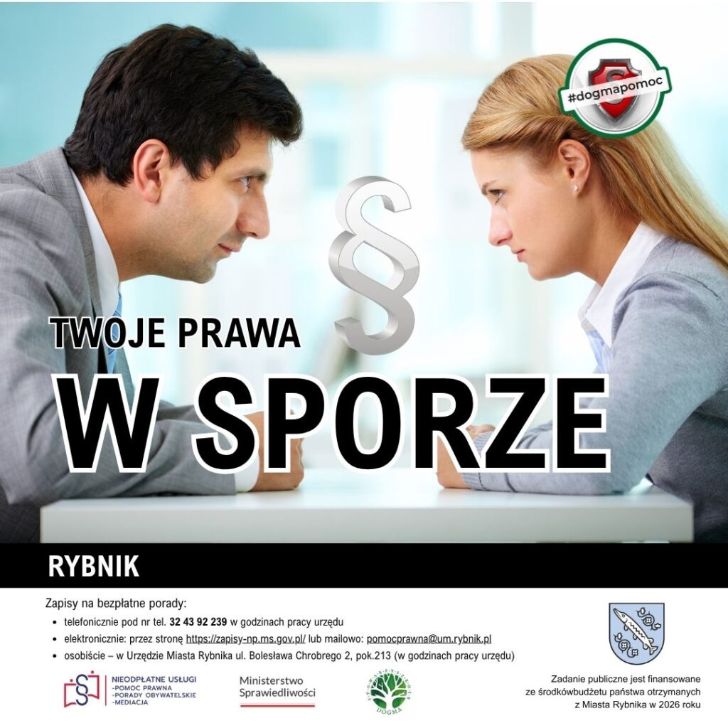 Grafika nagłówkowa z logotypami i tekstem: Twoje prawa w sporze