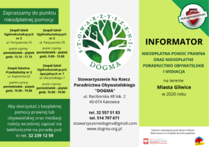 Informator prawny PDF dotyczący nieodpłatnej pomocy prawnej, obywatelskiej i mediacji w Gliwicach. 
