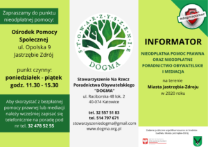 informator PDF na temat bezpłatnych porad prawnych i obywatelskich oraz bezpłatnych mediacji na terenie Jastrzębia-Zdroju