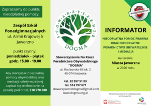Informator PDF na temat nieodpłatnej pomocy prawnej i obywatelskiej oraz mediacji w Jaworznie.
