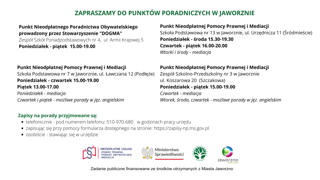 Jaworzno punkty poradnicze i zapisy