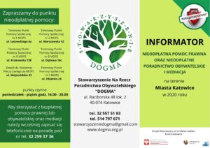 Informator PDF na temat nieodpłatnych porad prawnych i obywatelskich oraz mediacji w Katowicach.