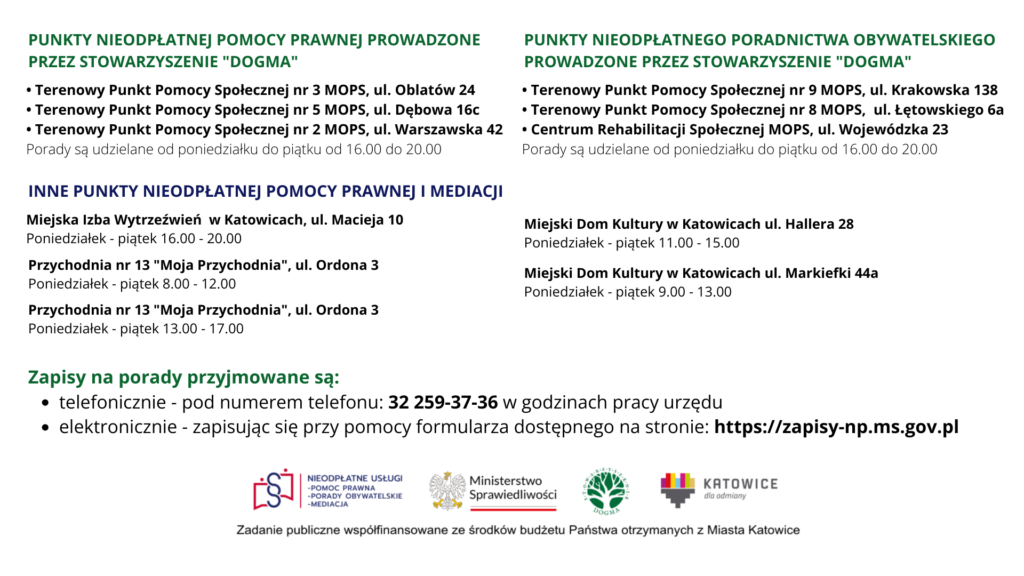 Katowice - punkty poradnicze i zapisy