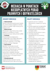 Ulotka prawna PDF. Mediacja w punktach nieodpłatnych porad prawnych i obywatelskich. 