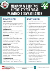 Ulotka prawna PDF. Mediacja w punktach nieodpłatnych porad prawnych i obywatelskich.