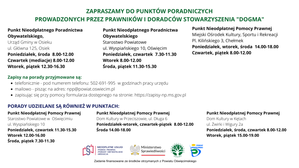 Powiat oświęcimski punkty poradnicze i zapisy