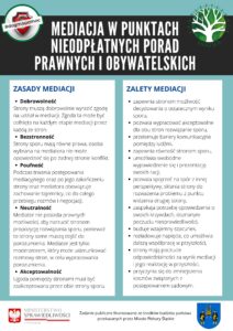 Ulotka prawna PDF. Mediacja w punktach nieodpłatnych porad prawnych i obywatelskich.