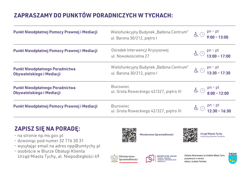 Poradnictwo w Tychach - punkty poradnicze i zapisy