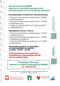  Ulotka PDF z informacjami teleadresowymi dotyczącymi bezpłatnych porad prawnych i obywatelskich w Katowicach