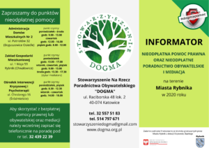 Informator prawny PDF na temat bezpłatnych porad prawnych, obywatelskich i mediacji w Rybniku.