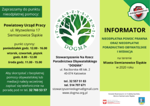 Informator prawny PDF na temat bezpłatnej pomocy prawnej, obywatelskiej i mediacji w Siemianowicach Śląskich. 