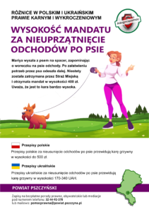 Wysokość mandatu za nieuprzątnięcie odchodów po psie - Różnice w polskim i ukraińskim prawie karnym i wykroczeniowym. Ulotka PDF w języku polskim