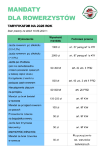 Mandaty dla rowerzystów - Informator w wersji PDF