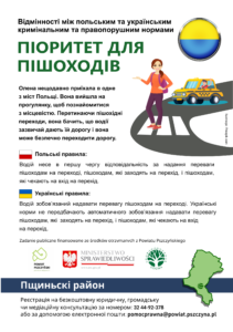 Pierwszeństwo pieszych - Różnice w polskim i ukraińskim prawie karnym i wykroczeniowym. Ulotka PDF w języku ukraińskim