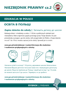 Informator prawny "Edukacja w Polsce". Plik PDF w języku polskim i ukraińskim.